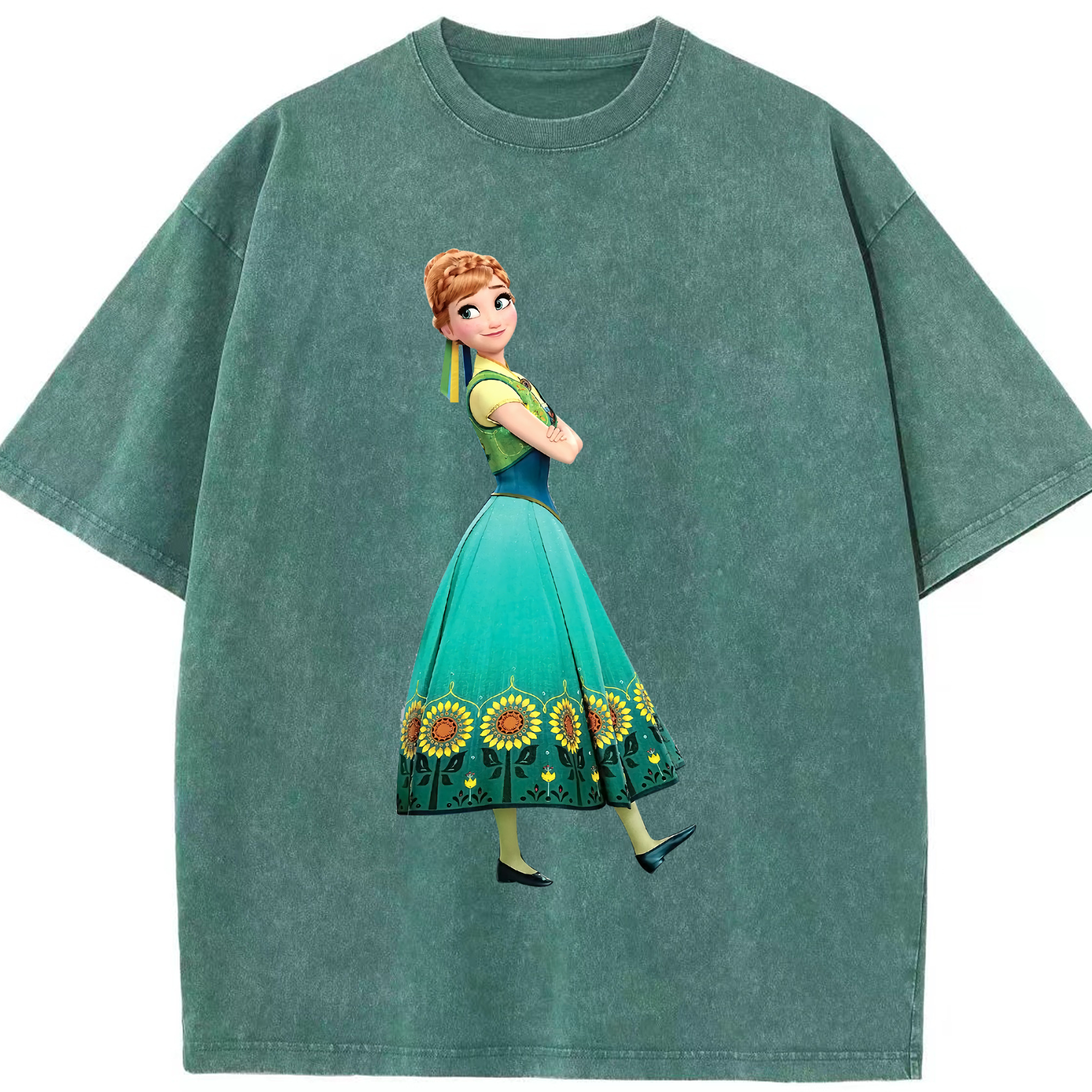 （画像用） アナと雪の女王 アンナ エルサ Frozen Anna Elsa 綿100% ヴィンテージ風 半袖Tシャツ（フロントプリント）
